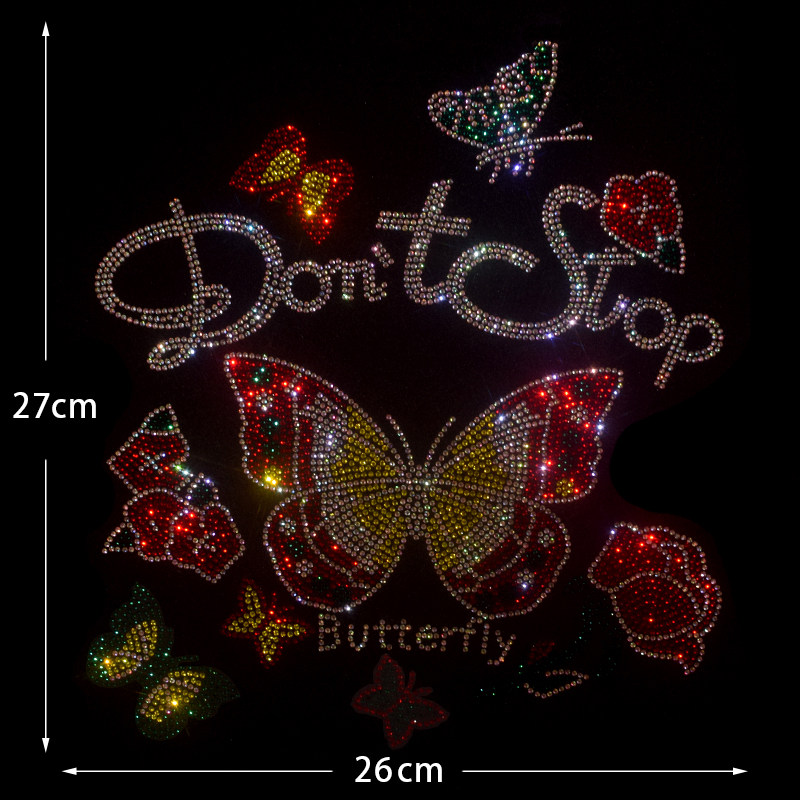 Regular Size Black Full Length Leggings Embellished Rhinestone Blue Butterfly Swirl Design