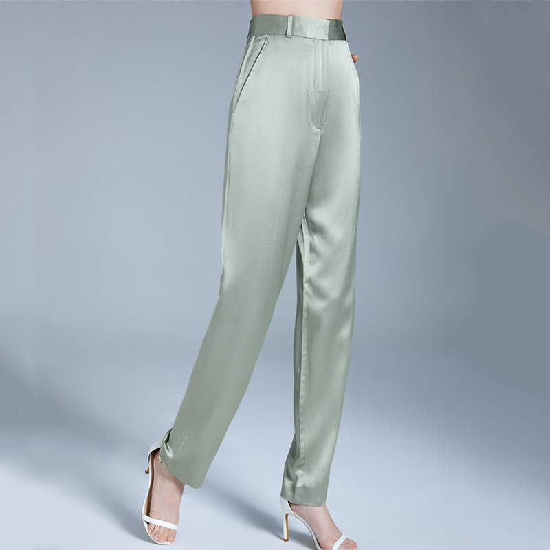 High-End Silk Harem Pants for Women, Silk Satin Straight-Leg Pants, Light Luxury Casual Pants, Heavy Silk Long Pants for Summer