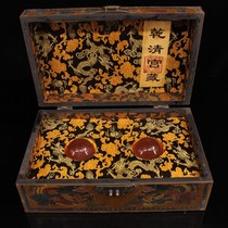 Collection of precious pink cats eye stones from the old palace a pair of 5 cents old lacquerware