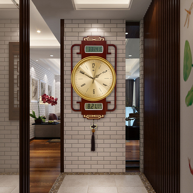 New Chinese perpetual calendar wall clock living room home fashion Chinese style solid wood clock personality creative atmospheric quartz clock