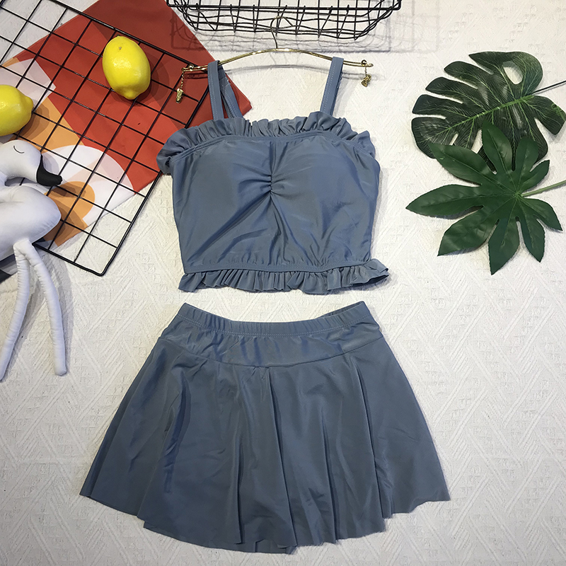 Swimsuit female ins wind cute Japanese thin conservative skirt boxers student small fresh hot spring two-piece swimsuit