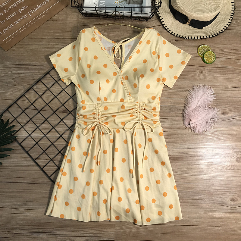 Swimsuit women's polka dots cute Japanese fairy fan one-piece skirt slimming cover belly small chest gathered student girl conservative - Taobao