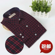 Áo sơ mi nam cotton thô mới dài tay màu xanh lá cây sọc trung niên kẻ sọc cotton giản dị