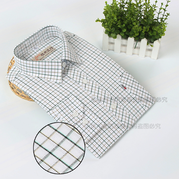 Áo sơ mi nam cotton thô mới dài tay màu xanh lá cây sọc trung niên kẻ sọc cotton giản dị áo sơ mi nam sọc