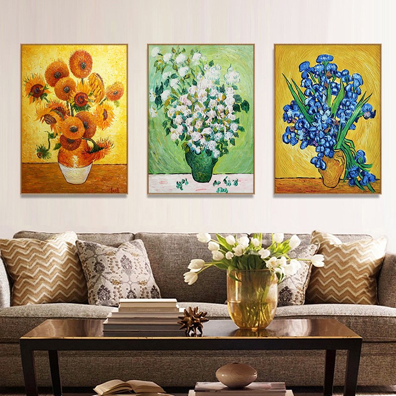 Pure hand painted oil painting Van Gogh Sunflower Decoration Painting Modern Living Room Sofa Background Xuan Guan Painting Corridor Dining Hall Hung Painting