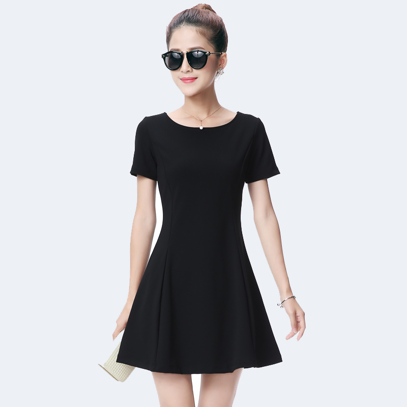Mùa hè 2018 mới của phụ nữ Hàn Quốc nhỏ váy đỏ cổ tròn Slim ngắn tay ngắn một chữ váy đỏ cỡ lớn váy xòe