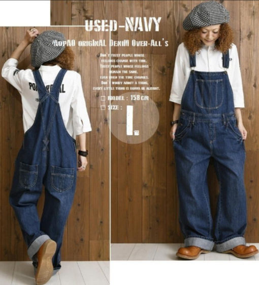 2025春夏日系贵牌宽松连身衣纯棉牛仔背带裤工人裤女裤