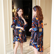 Pregnant womens dress spring and autumn loose Autumn Tide mother pregnant womens shirt dress long pregnant womens clothing autumn fashion top