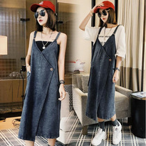 Pregnant Women summer dress 2021 New Spring Summer suspender skirt fashion Korean version of tide mom summer denim skirt