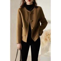 European street clean cut silhouette edging retro buckle round neck short Australian fur coat coat ELDY46225