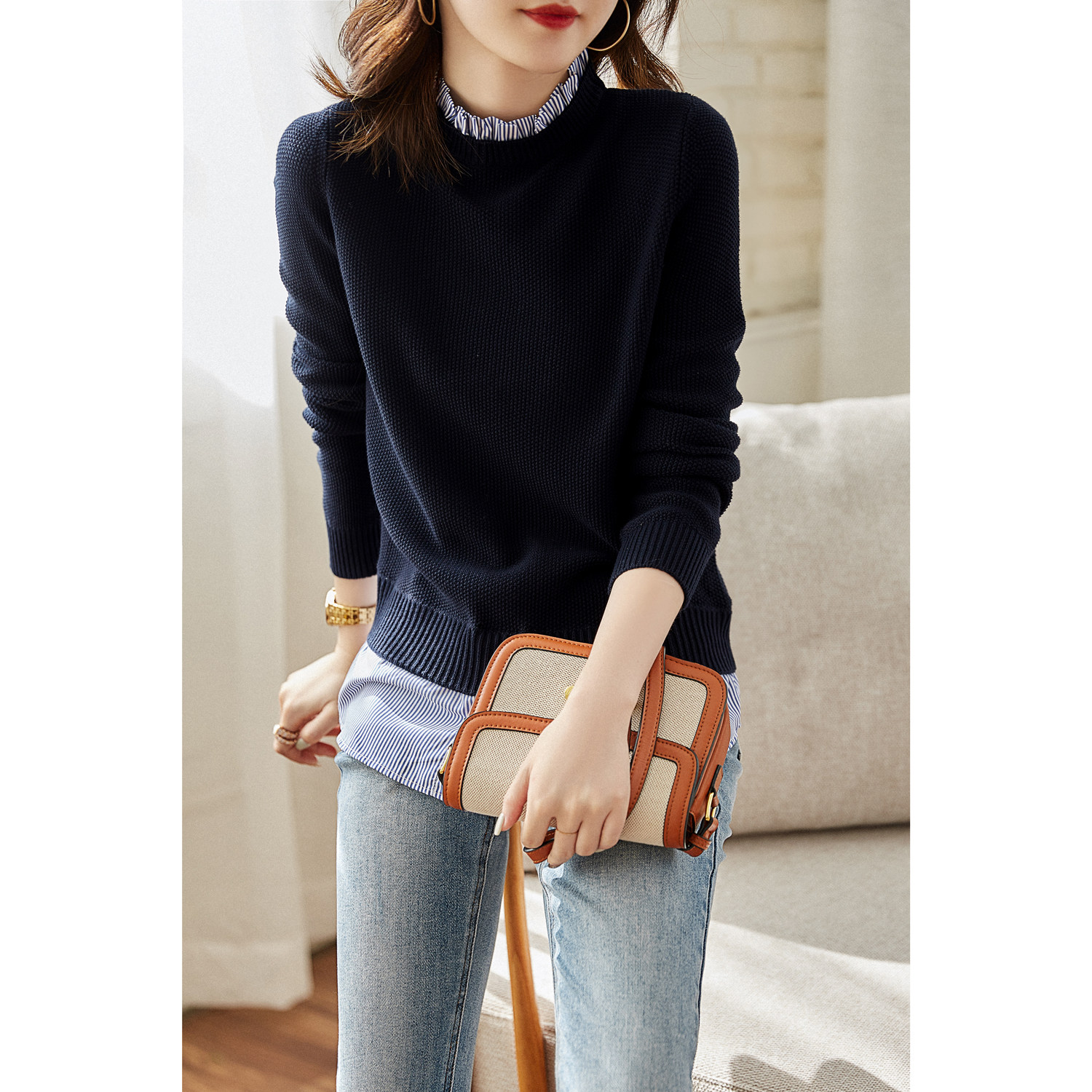 (Good Cargo Seconds Kill) Agaric Side Lap collar knit blouse EGZY45713 (don't back out for no change)