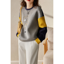 Foreign style age reduction cute fun bear embroidery comfortable air layer round neck contrast sweater ELWY45916