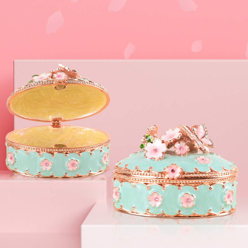 Enamel Color Japan Cherry Blossom First Accessories Box Ornament Handmade Necklace Ring Mini Containing Box Girl Gift Decorations