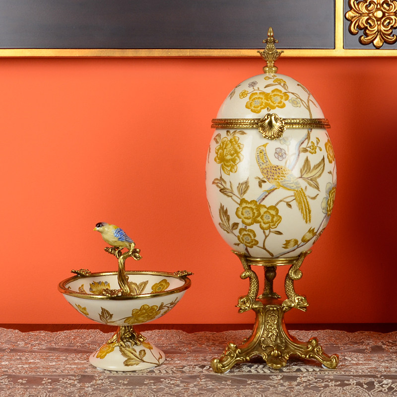 European brass with ceramic autumn candlestick cover box fruit dish cabin living room home desktop retro decoration