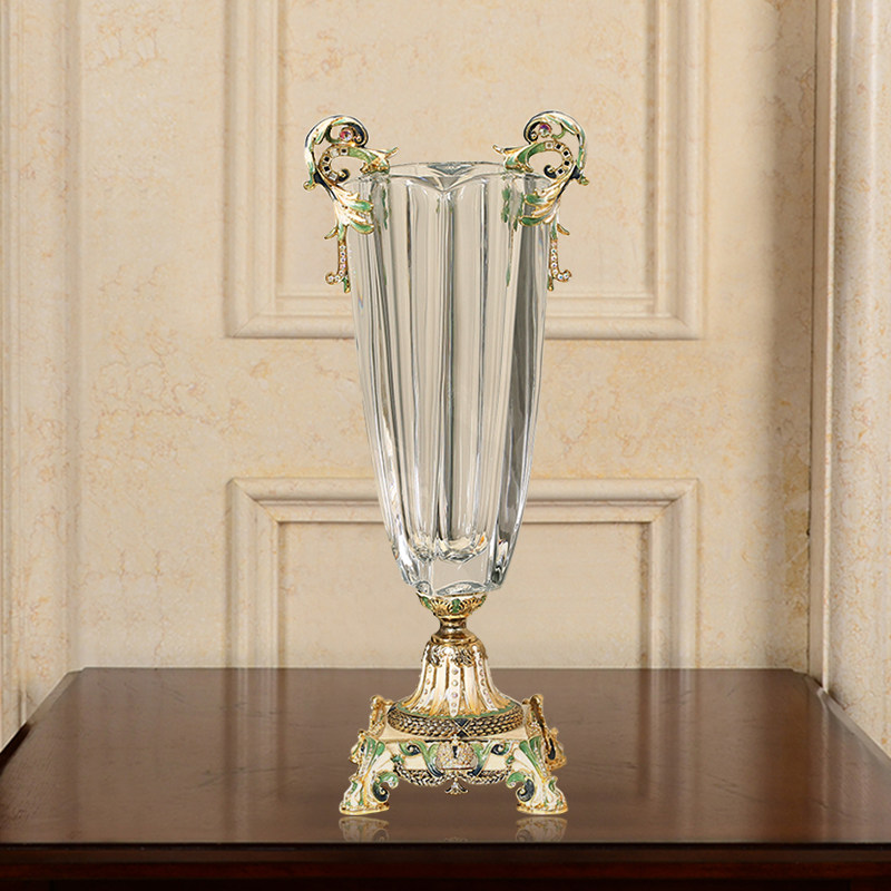 Enamel color imported crystal glass large dry vase decoration Living room flower arrangement European-style entrance side several TV cabinet decoration