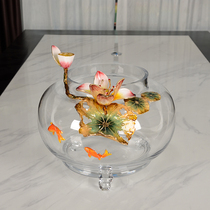 Enamel color crystal glass desktop Zhaocai Feng Shui goldfish small fish tank ornaments living room side TV cabinet