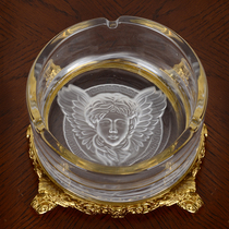 European-style crystal glass with copper High-Grade Ashtray ornaments American luxury inlaid copper cigarette saucer living room coffee table decorations