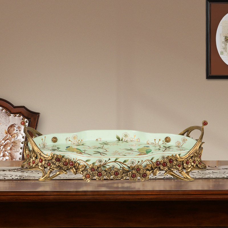 Eurostyle Brass accessories Ceramic Birds Flowers Incense tray Fruit Snack Tray Villa living room Desktop Decorative Retro Swing pieces