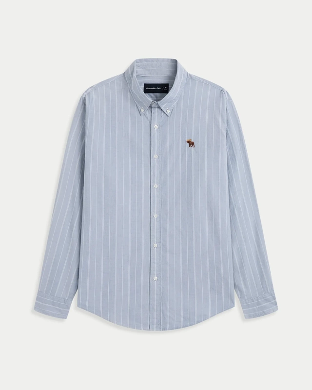 Af Abercrombie&Fitch Classic Small Elk Pattern American Style Couple's Poplin Long-Sleeved Shirt Af Abercrombie&Fitch Classic Small Elk Pattern American Style Couple's Poplin Long-Sleeved Shirt