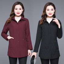 Foreign mother autumn and winter thin cotton coat Middle-aged woman padded thickened shirt Middle-aged and old-aged medium-long thin cotton coat