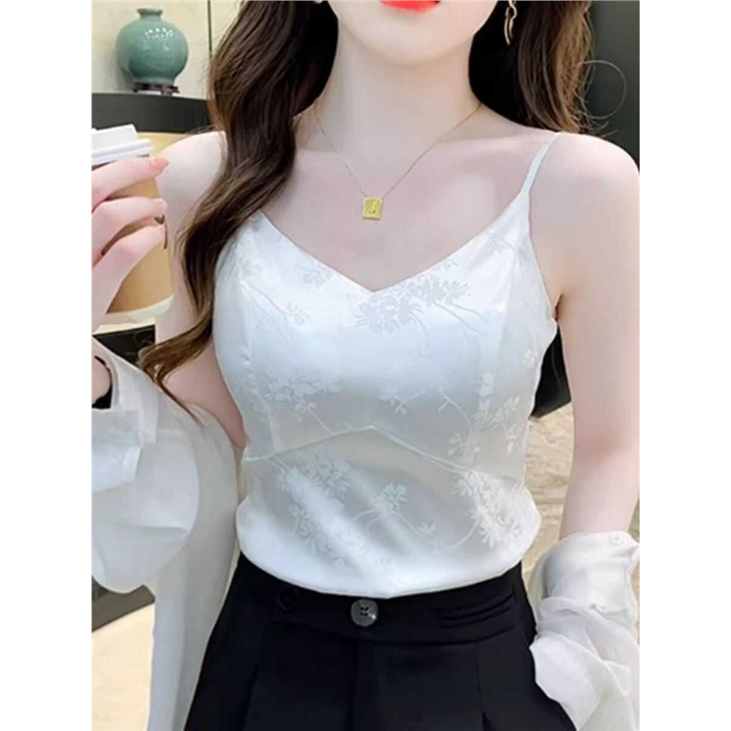 High-End New Chinese-Style Acetate Satin Camisole with Chest Pads, Jacquard Suit Top for Women, Trendy and Stylish