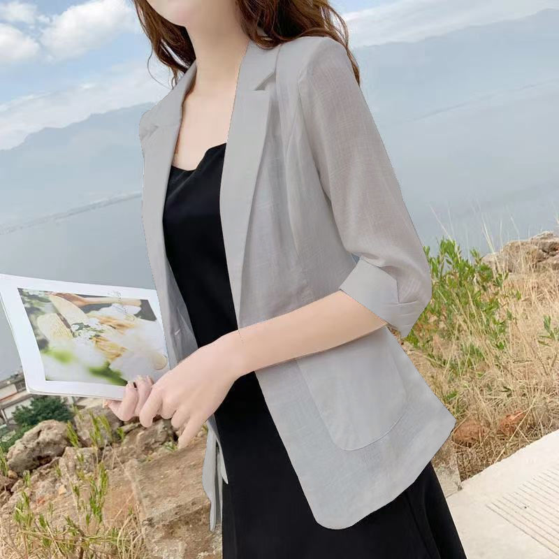 Linen Blazer for Women, Thin Style, 2021 Summer, Plus Size Cotton-Linen Suit, Korean Style, Sun Protection Clothing, Casual British Style for Women Linen Blazer for Women, Thin Style, 2021 Summer, Plus Size Cotton-Linen Suit, Korean Style, Sun Protection Clothing, Casual British Style for Women