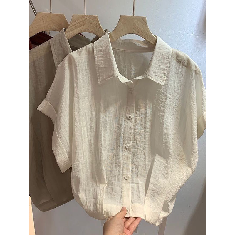 Extra Large Size 150kg Plus-Size Sister Style French Pleated Short-Sleeve Shirt for Women, Summer Thin Loose Casual Cardigan Top 2