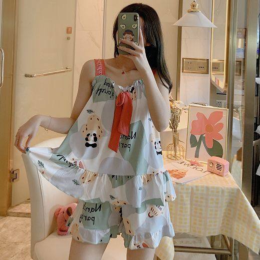 2024 Pajamas ສໍາລັບແມ່ຍິງ Summer Korean Style Suspender Girl Suit Student Thin Princess Style Can be Weared Outside Home Clothes Pajamas