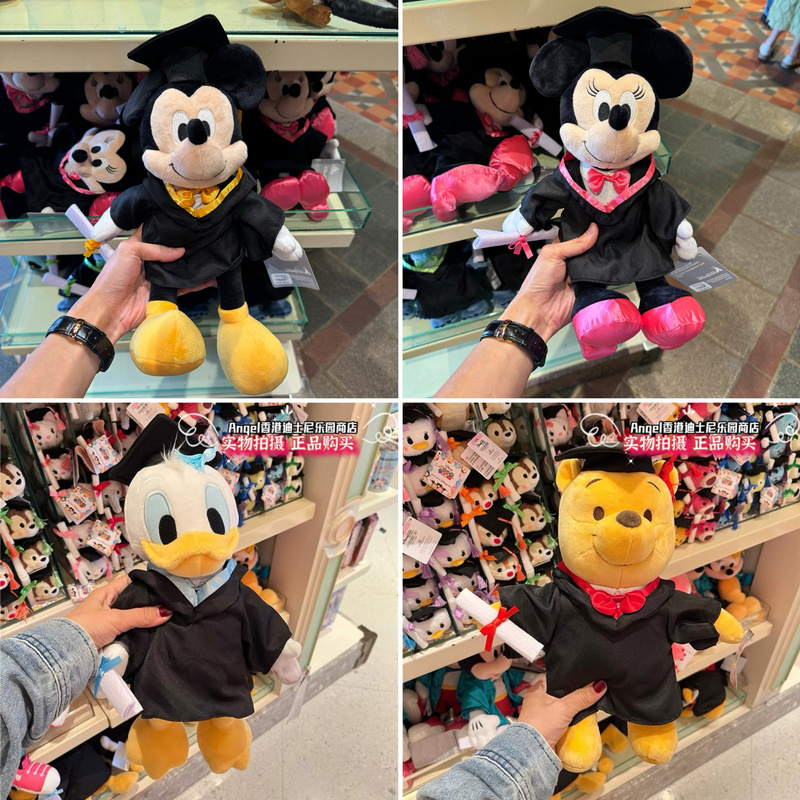 Hong Kong Disneyland Winnie the Pooh Donald Duck Mickey Minnie Graduation Plush Dolls Square Hat Plush Dolls