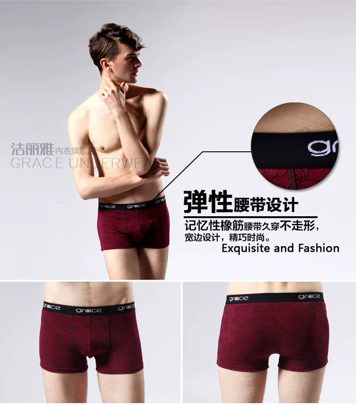 Jie Liya đồ lót nam cotton boxer thanh niên giữa eo bốn góc quần mềm mại thoáng khí thoải mái quần lót con voi