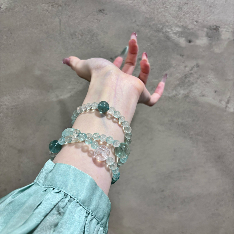 Original Natural Green Crystal Bracelet with Multiple Circles and Fortune Beads, Green Fluorite Bracelet for Women, Niche Style