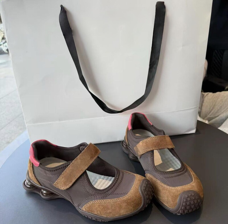 66-2Gxx Same Style Velcro Cut-Out Back Casual Shoes, Flat-Soled Gump Shoes, Genuine Leather Mary Jane Trainers, Trendy Shoes