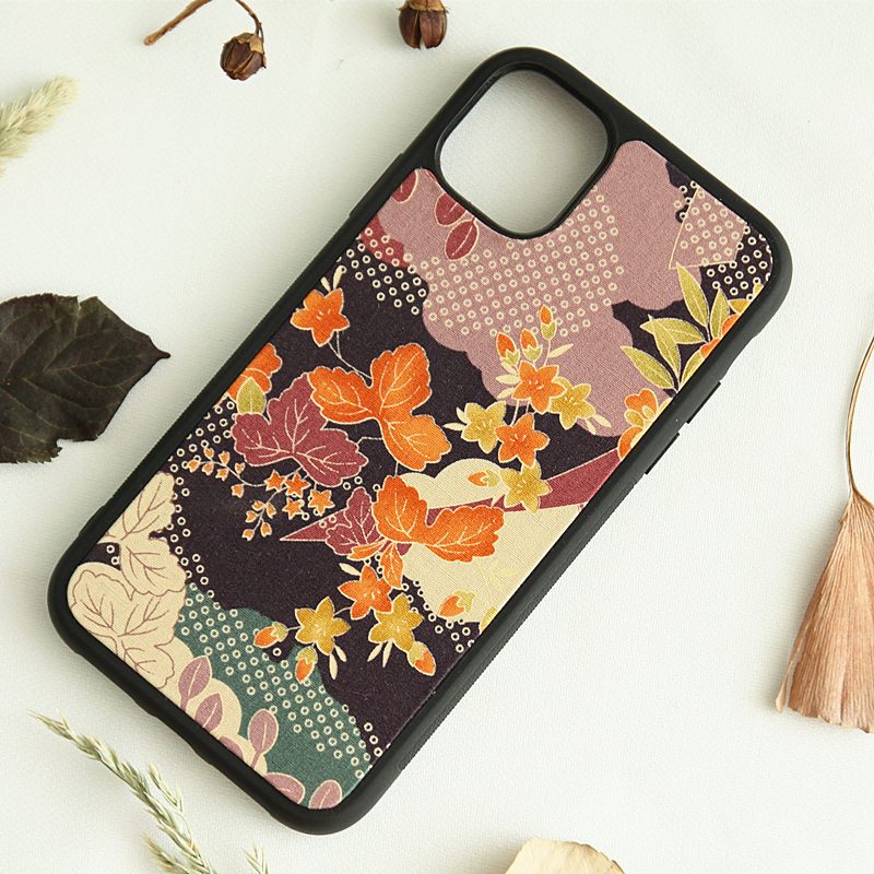 Suitable for iPhone14 original cloth art mobile phone shell promax protective sleeves retro and wind big flowers black soft shell-Taobao