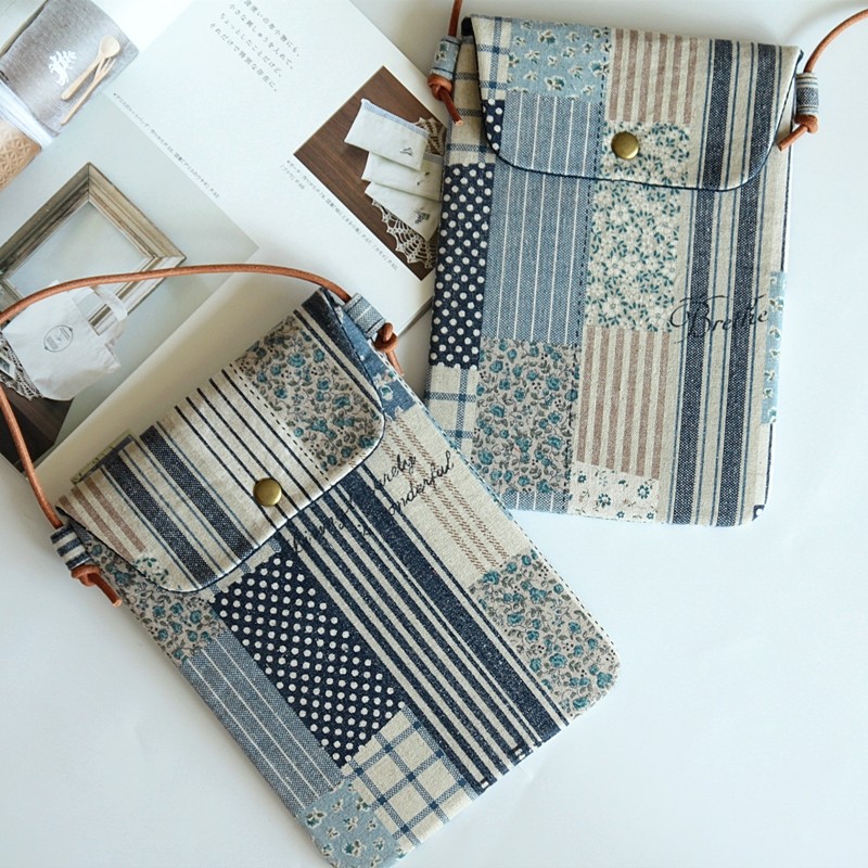 Custom square cotton linen fabric Lightweight Diagonal Satchel Backer Mini Cell Phone Bag Vertical LITTLE FRESH DAY ENSEMBLE BUSTING WIND-TAOBAO