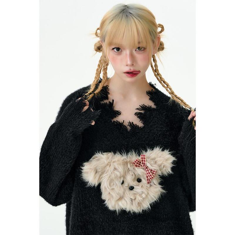 Yang Erda's Original Lazy Puppy Frayed Edge Faux Mink Sweater for Women