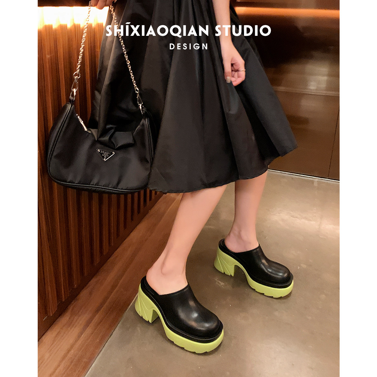 Stone Little Money Superfire Net Red Tides Women Shoes 2022 New Dermis High Heel Rough Heel B K B V Baotou Half Drag Female Summer