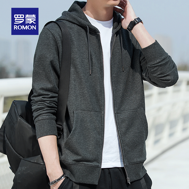 Romon Spring and Autumn New Men's Sweatshirt Trendy Casual Loose Zipper Cardigan Pure Cotton Hooded Sports Jacket Coat