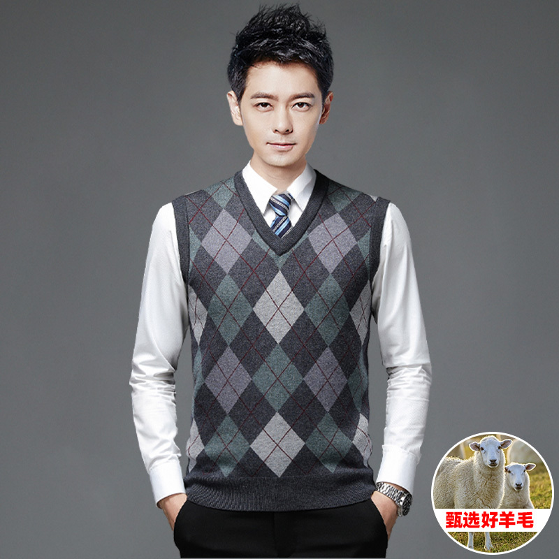 Romon Men's Sweater Vest Autumn and Winter New Wool Sleeveless Vest V-Neck Dad Style Knitted Sweater Romon Men's Sweater Vest Autumn and Winter New Wool Sleeveless Vest V-Neck Dad Style Knitted Sweater