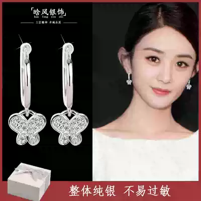 Earrings female 2021 New Tide Super Fairy Butterfly pure silver Net Red personality 18K gold simple earrings all ears