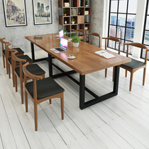 Industrial style office desk LOFT solid wood negotiation table and chair combination Nordic rectangular small conference table Long table 6 people