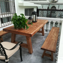 Cafe solid wood dining table Courtyard multi-function leisure table American country long table Sun room dining table and chair combination