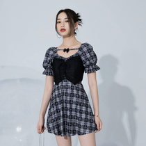 Swimwear women hot spring 2021 New Fashion Korean ins plaid skirt belly thin student womens clothing