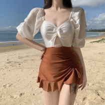 Swimwear women soak hot spring small breasts gather to cover the belly thin conservative French fairy fan Korean skirt one-piece swimsuit