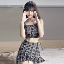 Swimsuit female summer 2021 New retro Korean ins students high waist small chest gathered thin conservative seaside holiday