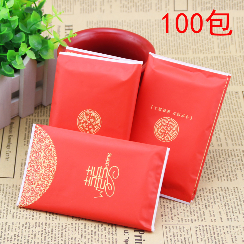 Wedding Supplies Disposable Small Packs of Paper Towels for Banquets, Wedding Receptions, Engagement Banquets, Single-Pack Napkins, Red Festive Paper, Tissue Paper