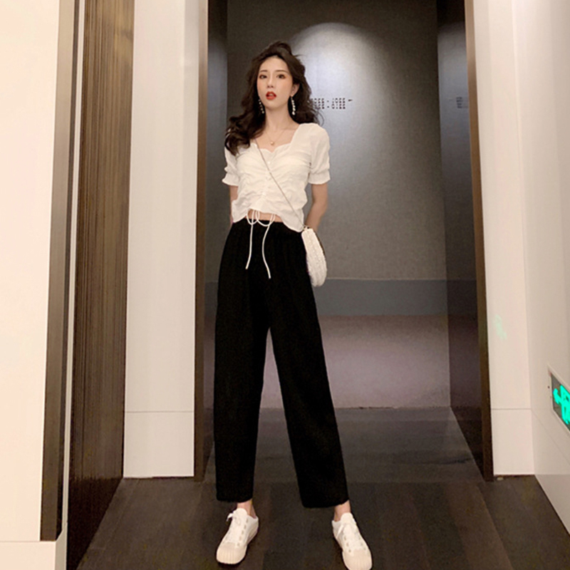 Sports and leisure suit women's summer fashion trend loose 2020 new high-waisted wide-leg pants two-piece suit with western style and age reduction