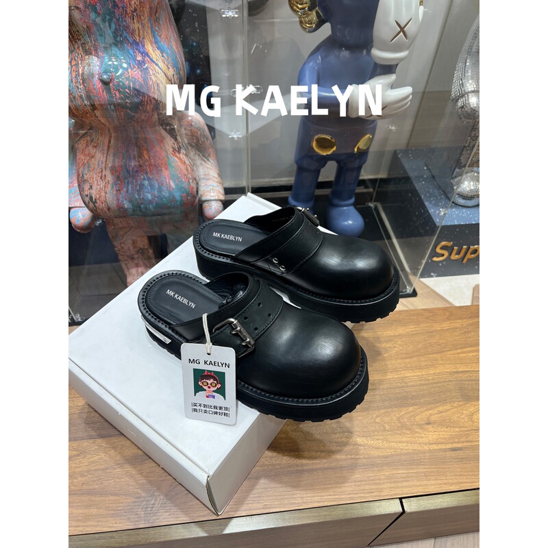 Mg Kaelyn/Venom Closed-Toe Half-Slippers for Women, 2026 New Model, Belt Buckle, Thick-Soled, Casual Genuine Leather Sandals Mg Kaelyn/Venom Closed-Toe Half-Slippers for Women, 2026 New Model, Belt Buckle, Thick-Soled, Casual Genuine Leather Sandals