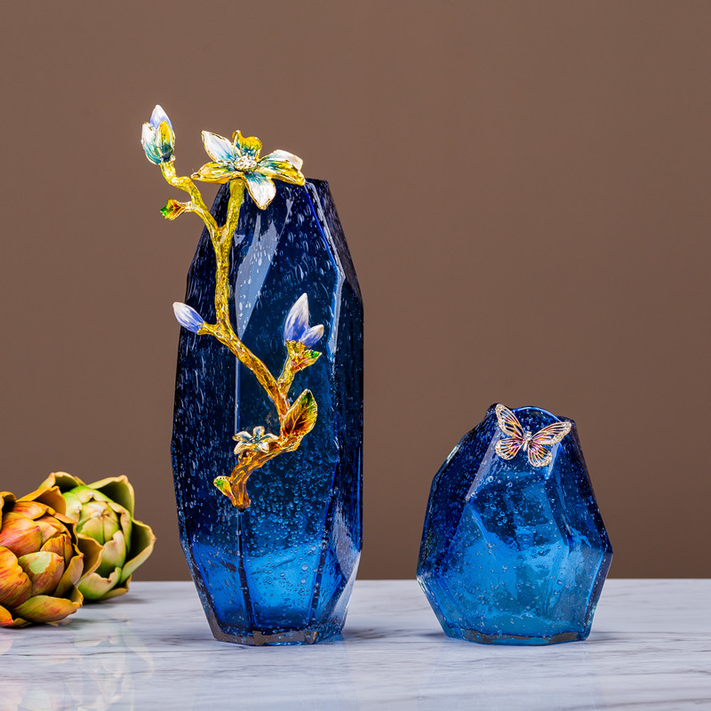 Romani's new enamel stained glass blue vase European-style home living room study villa decoration gift box