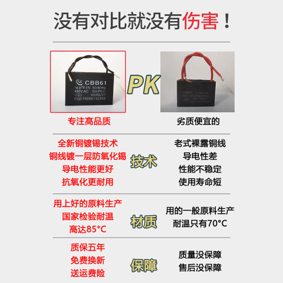 CBB61 팬 시작 커패시터 1.2/1.5/1.8/2/2.5/3/4/5/6/7UF 천장 팬 레인지 후드 450V