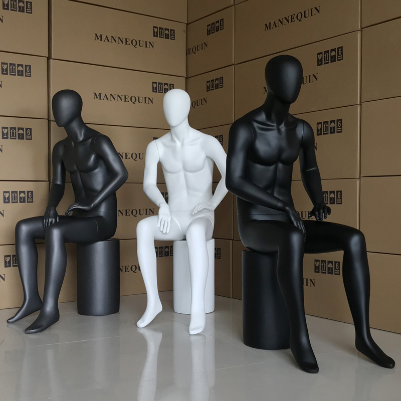 Model Props Men's Clothing Shop Full Body Model Fake People Sitting Mold Shop Window Props Black & White Color Man Table Men's Clothing Models Racks